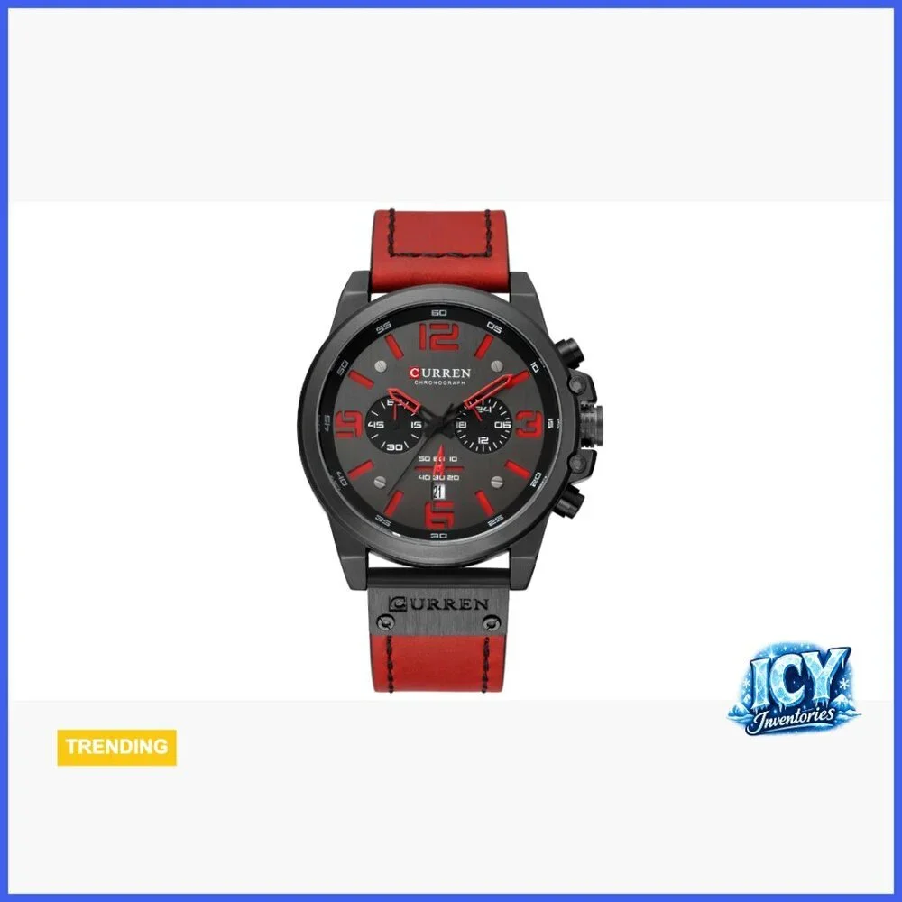 Men's Sport Military Analog Quartz Watch Leather Strap Chronograph Waterproof